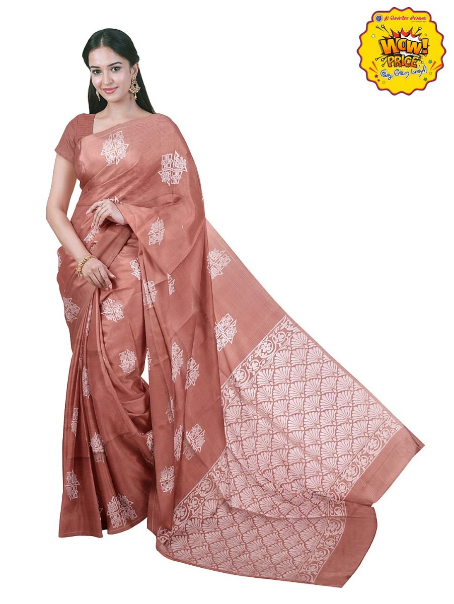Gracecharm Art Soft Silk Earthy Brown Floral Butta with Diagonal Geometric Pallu wow Saree