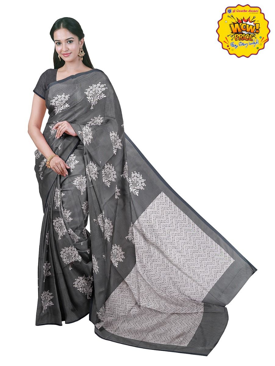 Gracecharm Art Soft Silk Black Floral Butta with Diagonal Geometric Pallu wow Saree