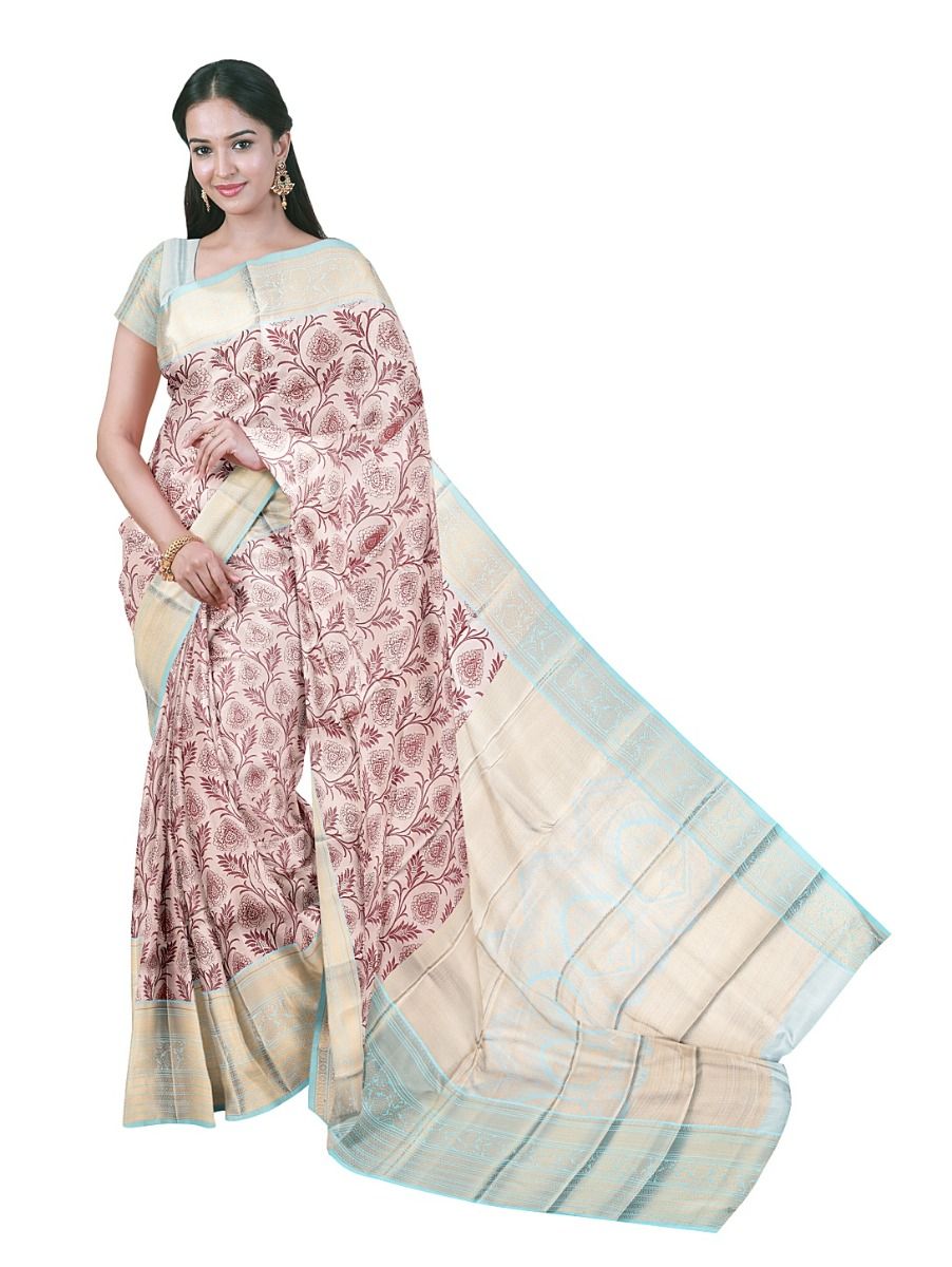 Gracecharm Gift Art Silk Floral Creeper Jaal with Zari Border Saree