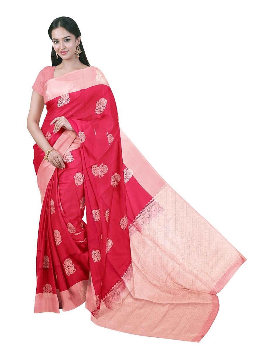 Gracecharm Art Soft Silk Floral Butta with Diagonal Brocade Pallu Saree