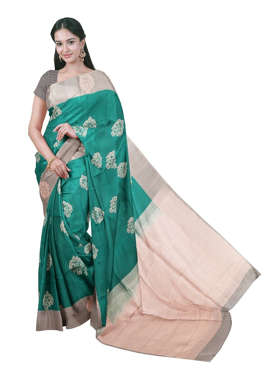 Gracecharm Art Soft Silk Damask Butta with Diagonal Brocade Pallu Saree