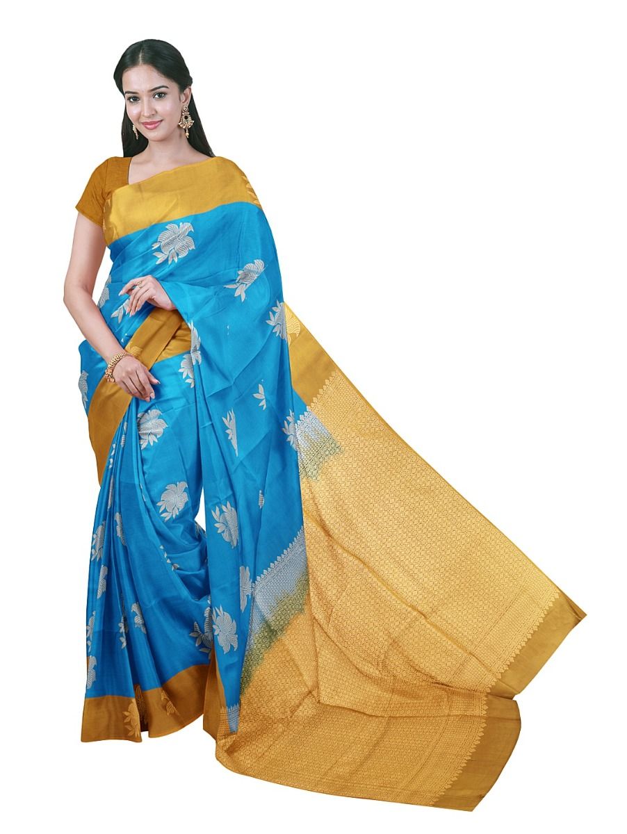Gracecharm Art Soft Silk Floral Butta with Geometric Brocade Pallu Saree  