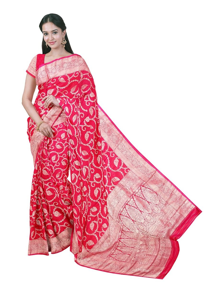 BlossomEase Semi Banarasi Drapes Fluidly Floral Paisley With Floral Border Saree