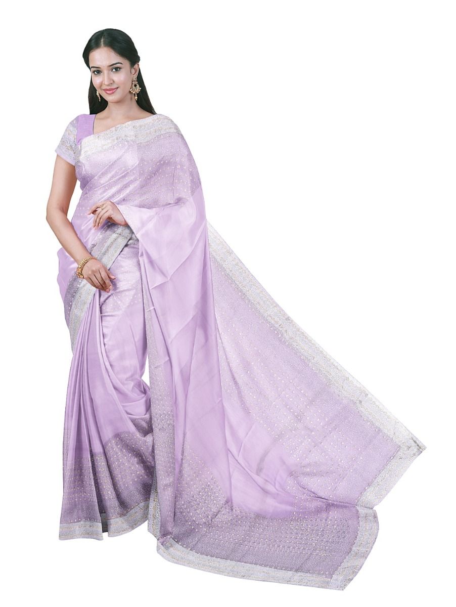 BlossomEase Lilac Purple George Elegant Stone Work with Fancy Border Saree