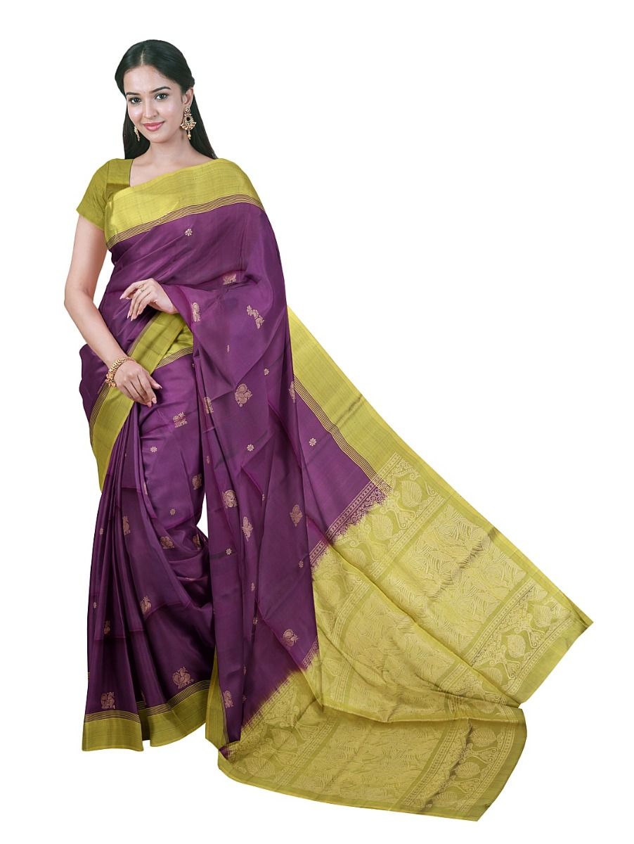 Gracecharm Soft Silk Annapakshi and Floral Butta with Leaf Motif Pallu Saree