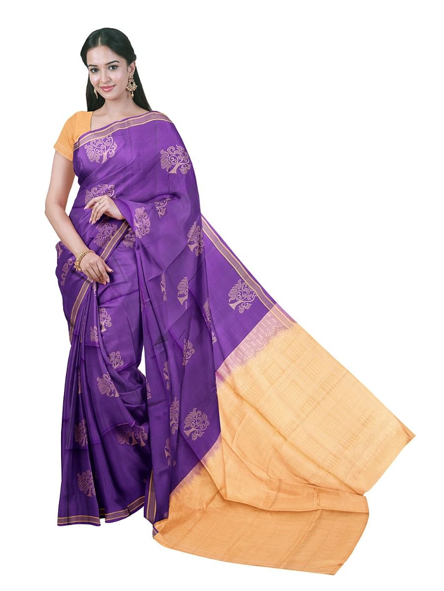 Gracecharm Soft Silk Tree of Life Butta with Tone-on-Tone Geometric Pallu Saree