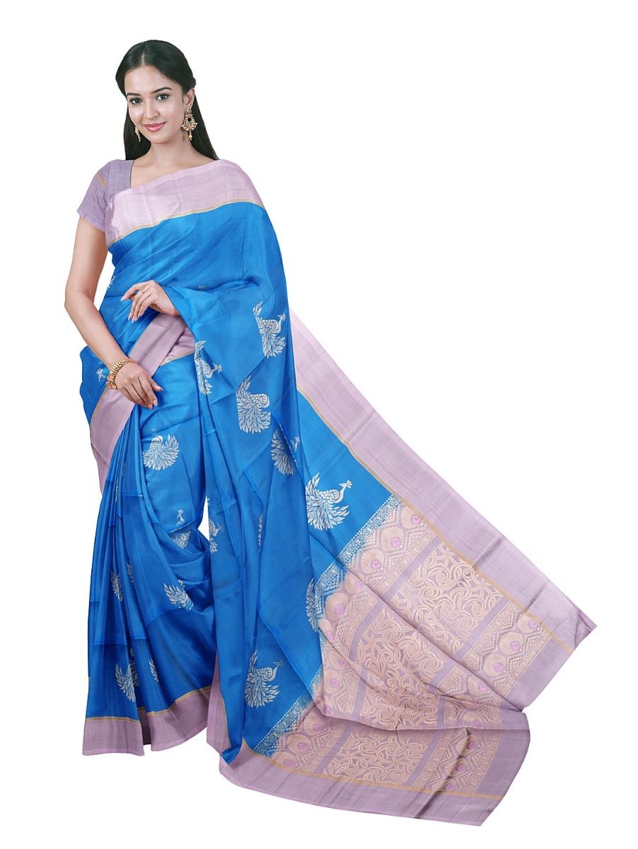 Gracecharm Soft Silk Peacock Butta with Swirl Jaal Pallu Saree