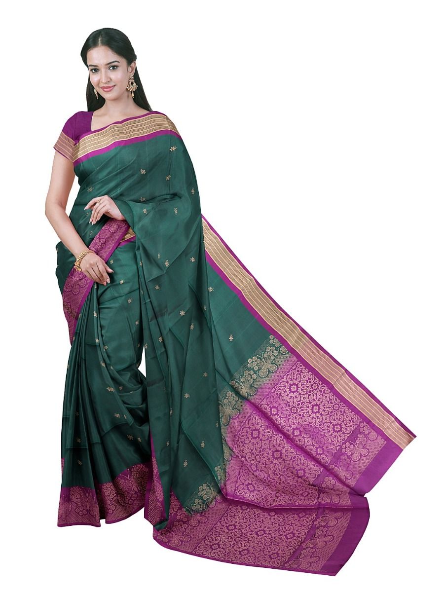 Gracecharm Soft Silk Small Butta with Floral Vine Jaal Pallu Saree