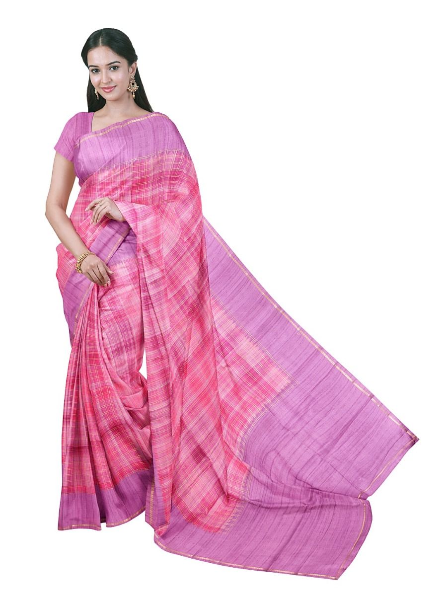 Gracecharm Multi Semi Dupion Chain Stripe Design with Border Saree
