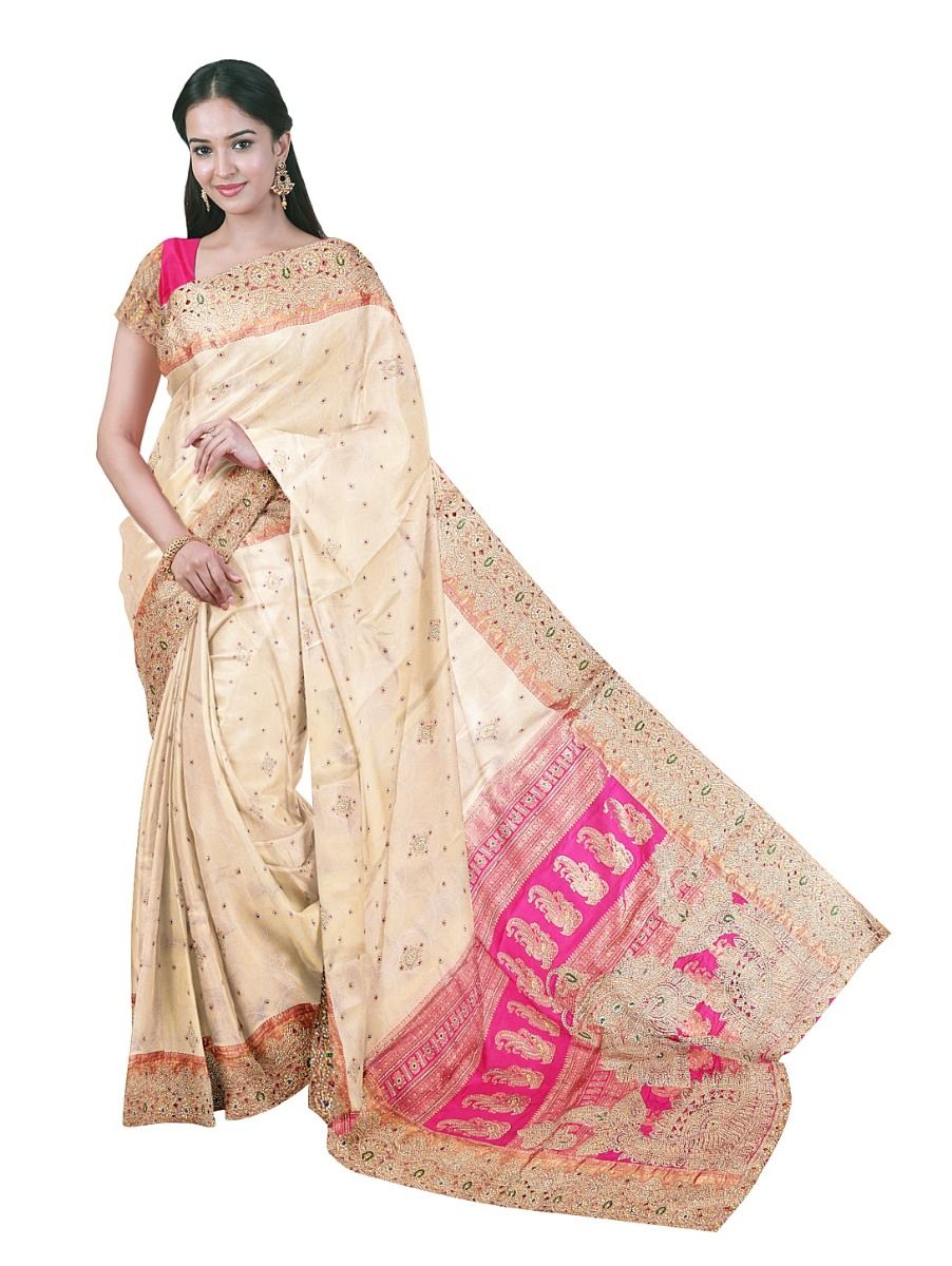 Gracecharm Fancy Silk scalloped Designer cut work With gold Zari Jaal Saree