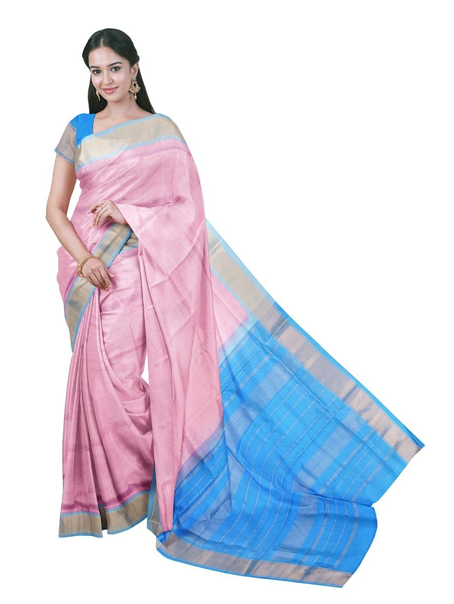 Gracecharm Elegant Baby Pink Silk Cotton Plain with Border Saree