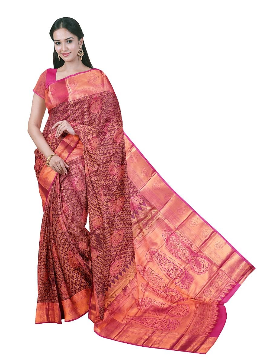 Gracecharm Gift Art Silk Paisley Jacquard Jaal With Geometric Pallu Saree