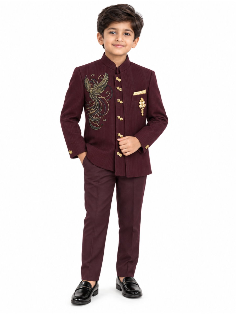 Royal Elegance Boys Bird Motif Jodhpuri Suit Set